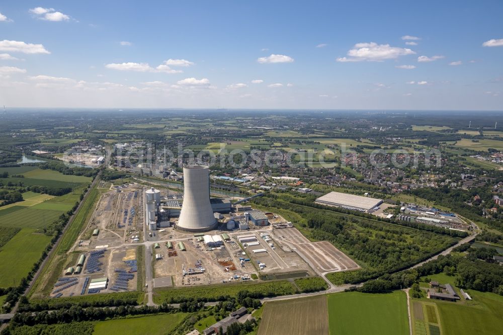 Datteln from the bird's eye view: Construction stop site of new coal-fired power plant dates on the Dortmund-Ems Canal