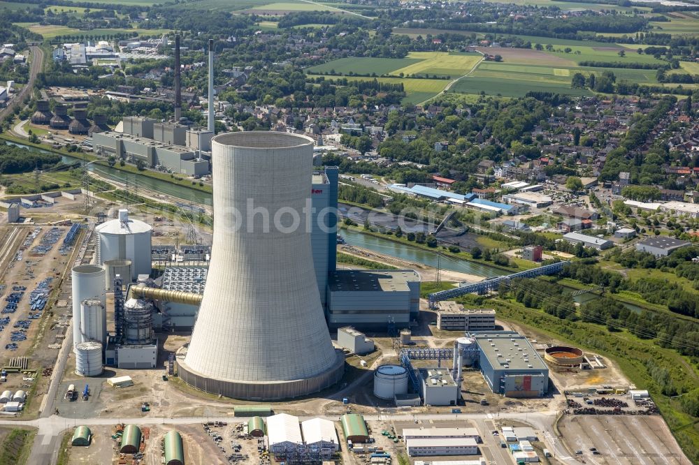 Aerial photograph Datteln - Construction stop site of new coal-fired power plant dates on the Dortmund-Ems Canal