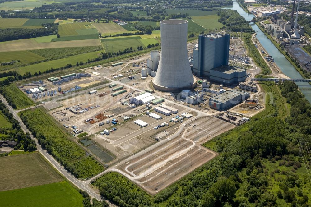 Aerial photograph Datteln - Construction stop site of new coal-fired power plant dates on the Dortmund-Ems Canal