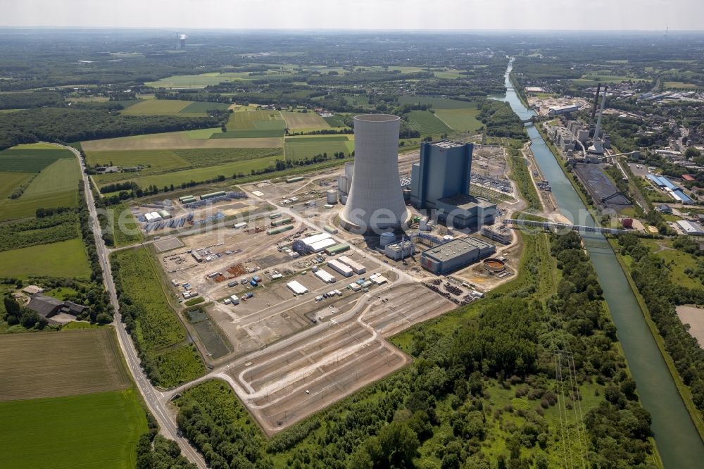 Datteln from the bird's eye view: Construction stop site of new coal-fired power plant dates on the Dortmund-Ems Canal