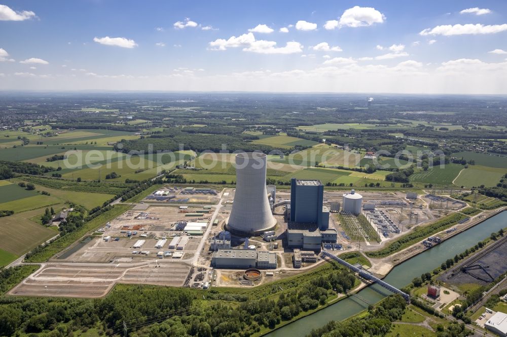 Aerial photograph Datteln - Construction stop site of new coal-fired power plant dates on the Dortmund-Ems Canal