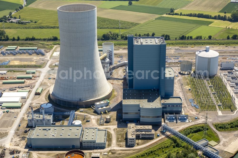 Datteln from above - Construction stop site of new coal-fired power plant dates on the Dortmund-Ems Canal