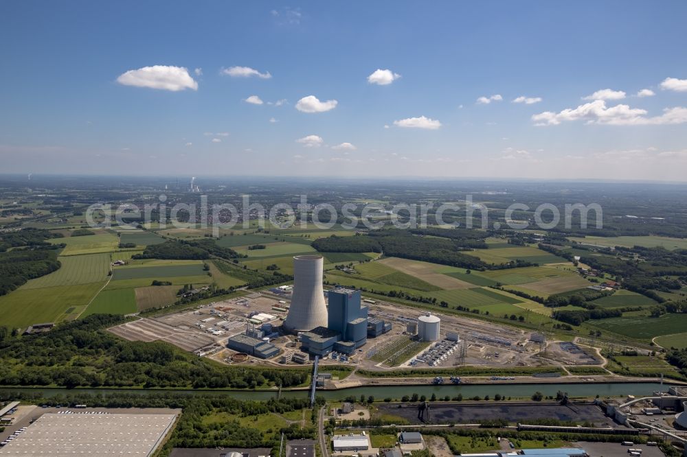 Datteln from the bird's eye view: Construction stop site of new coal-fired power plant dates on the Dortmund-Ems Canal