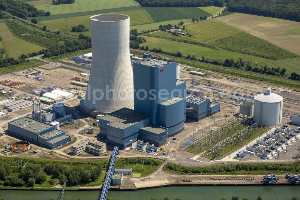 Aerial image Datteln - Construction stop site of new coal-fired power plant dates on the Dortmund-Ems Canal