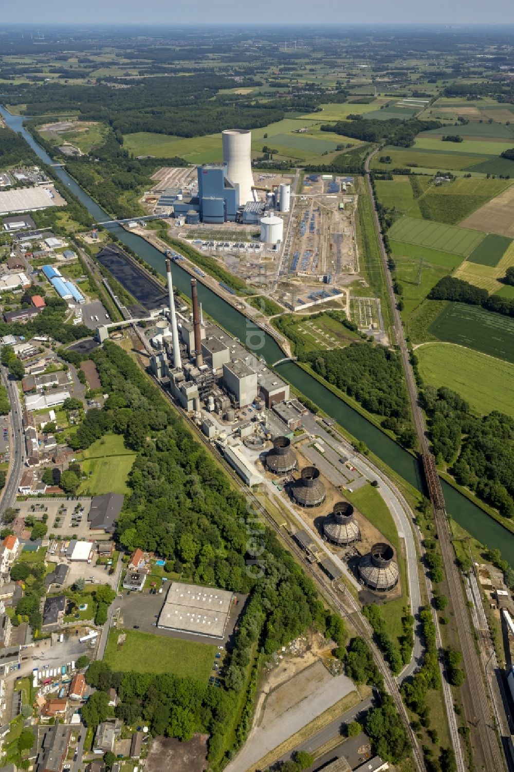 Aerial photograph Datteln - Construction stop site of new coal-fired power plant dates on the Dortmund-Ems Canal