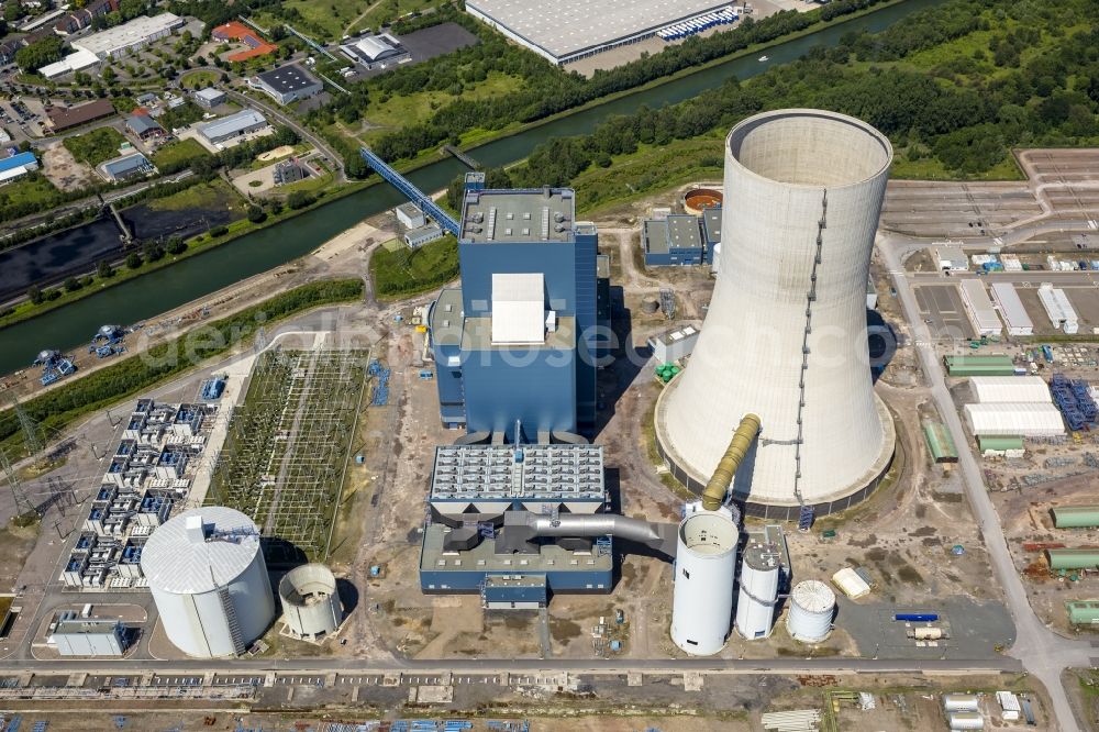 Aerial photograph Datteln - Construction stop site of new coal-fired power plant dates on the Dortmund-Ems Canal