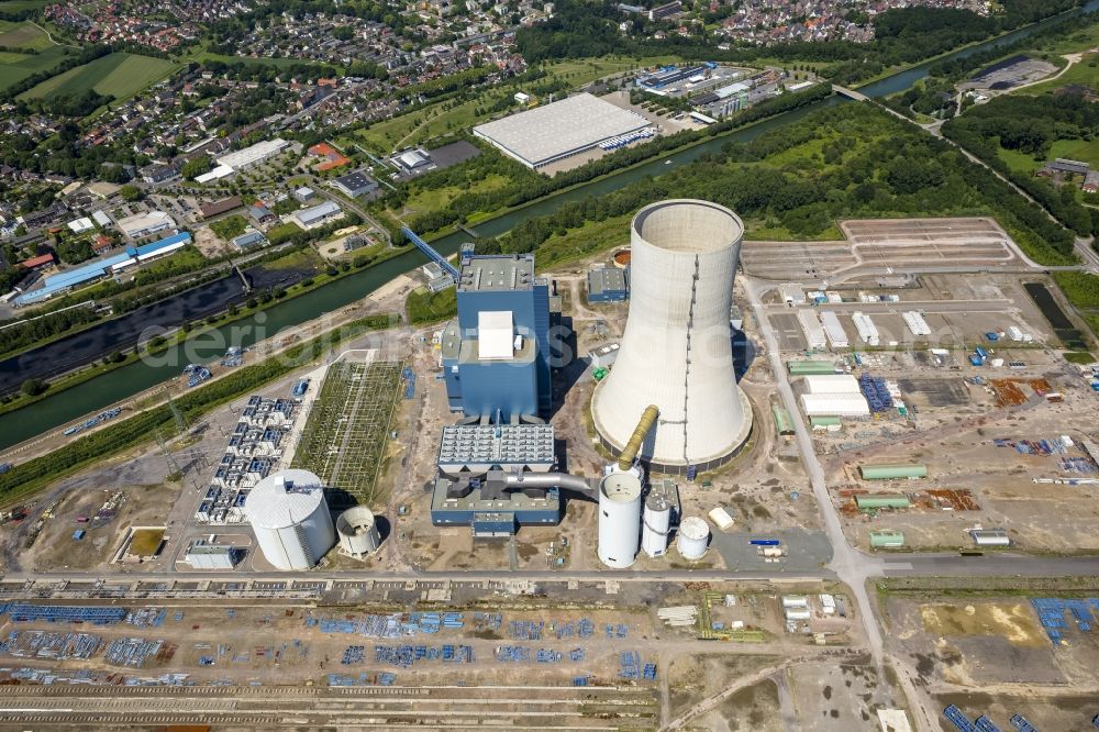 Datteln from above - Construction stop site of new coal-fired power plant dates on the Dortmund-Ems Canal