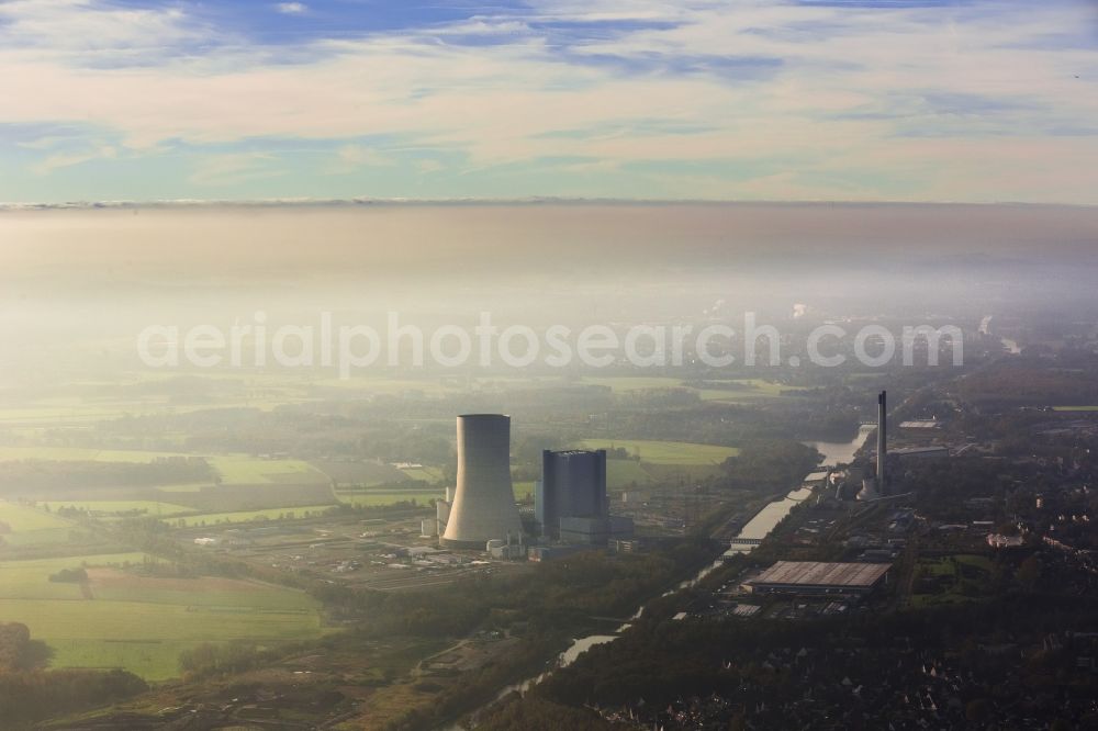 Aerial image Datteln - Construction stop site of new coal-fired power plant dates on the Dortmund-Ems Canal