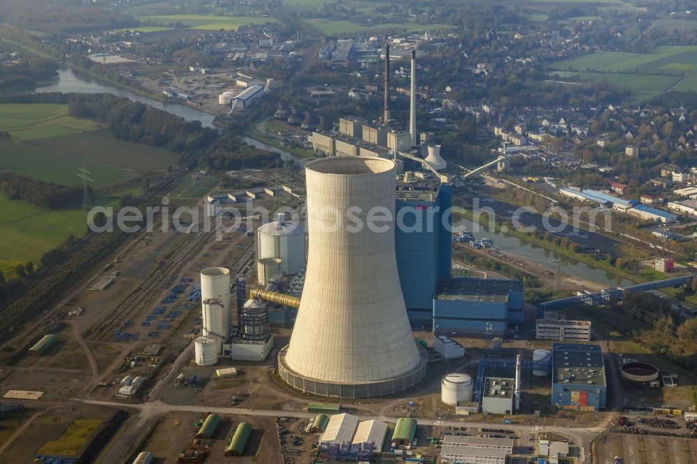 Datteln from the bird's eye view: Construction stop site of new coal-fired power plant dates on the Dortmund-Ems Canal