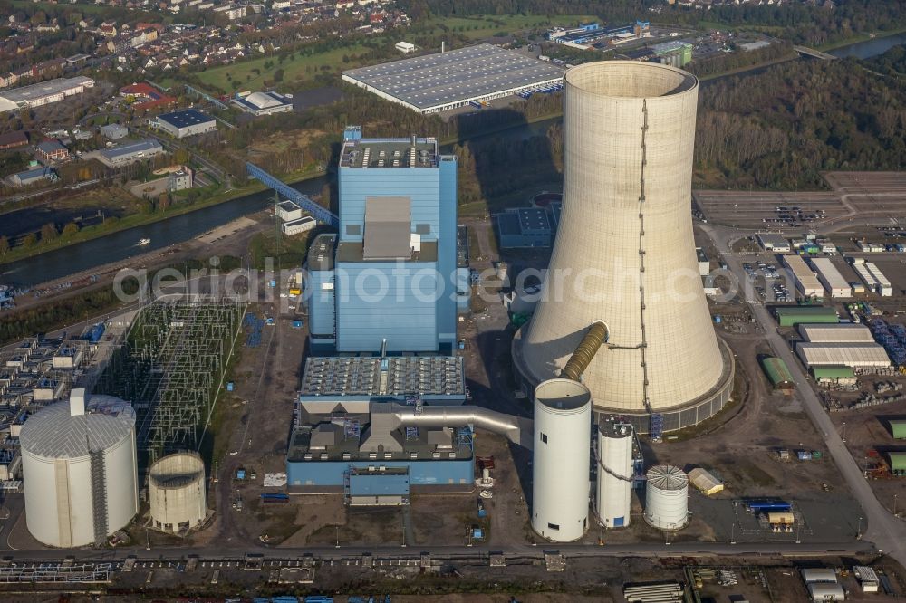 Aerial image Datteln - Construction stop site of new coal-fired power plant dates on the Dortmund-Ems Canal