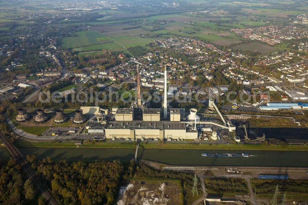 Datteln from the bird's eye view: Construction stop site of new coal-fired power plant dates on the Dortmund-Ems Canal