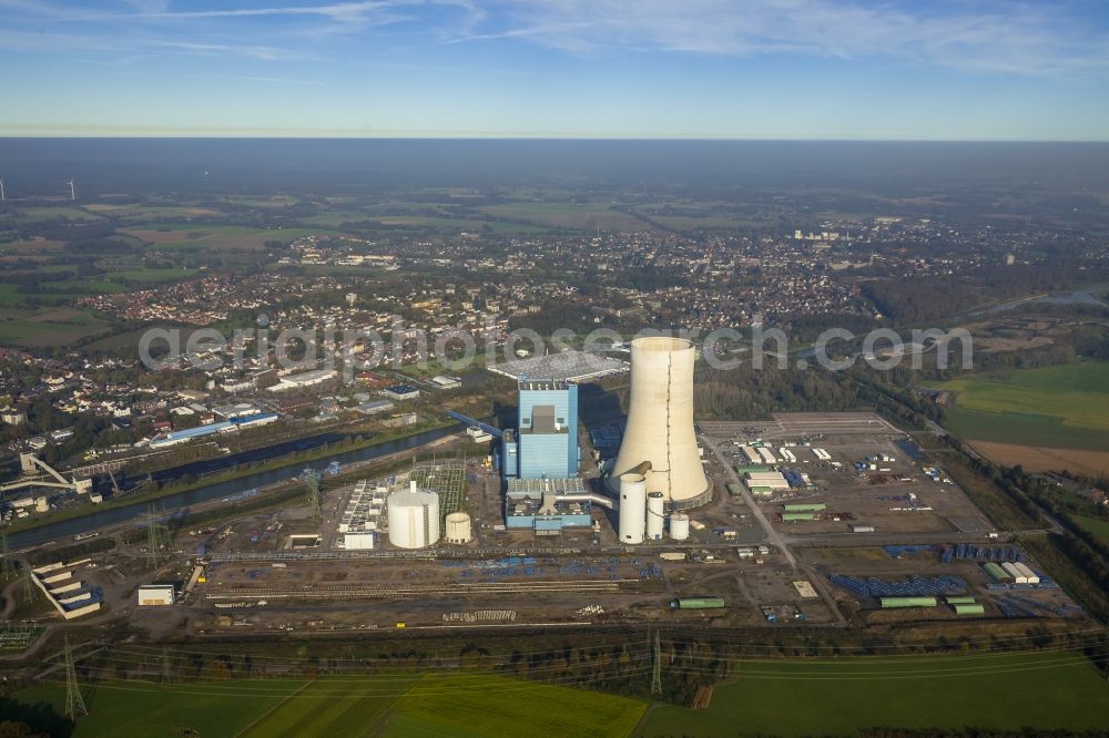 Aerial photograph Datteln - Construction stop site of new coal-fired power plant dates on the Dortmund-Ems Canal