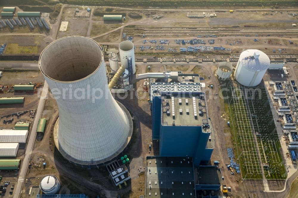 Datteln from above - Construction stop site of new coal-fired power plant dates on the Dortmund-Ems Canal