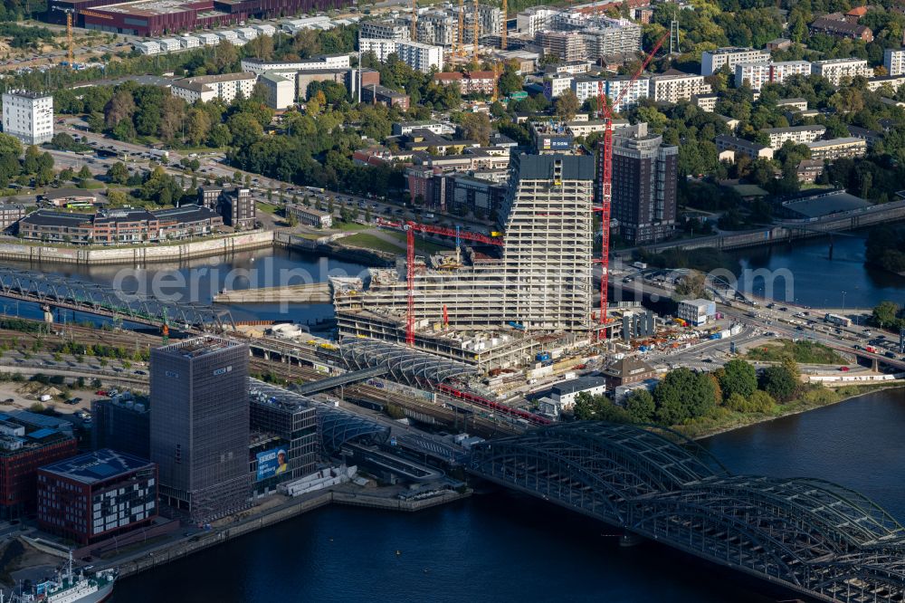 Aerial image Hamburg - Construction stop on the construction site for the new high-rise building complex Elbtower on Zweibrueckenstrasse between Oberhafenkanal and Norderelbe in the HafenCity district of Hamburg, Germany