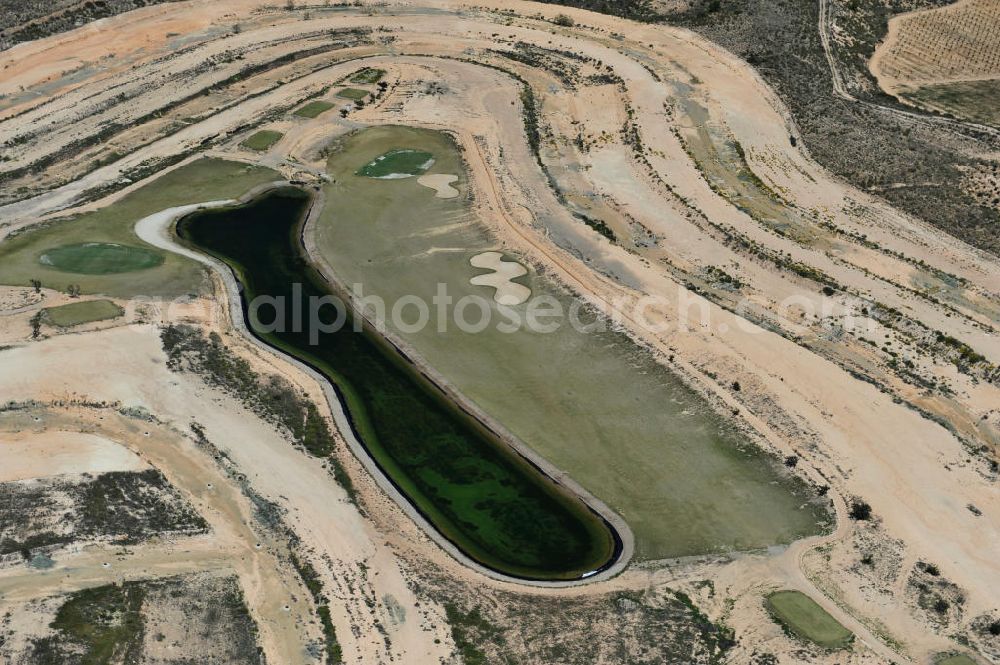 Aerial image Casa Pelada - Freeze on developed land for holiday homes in Casa Pelada in the region of Murcia in Spain. The real estate and financial crisis has left their marks in the region