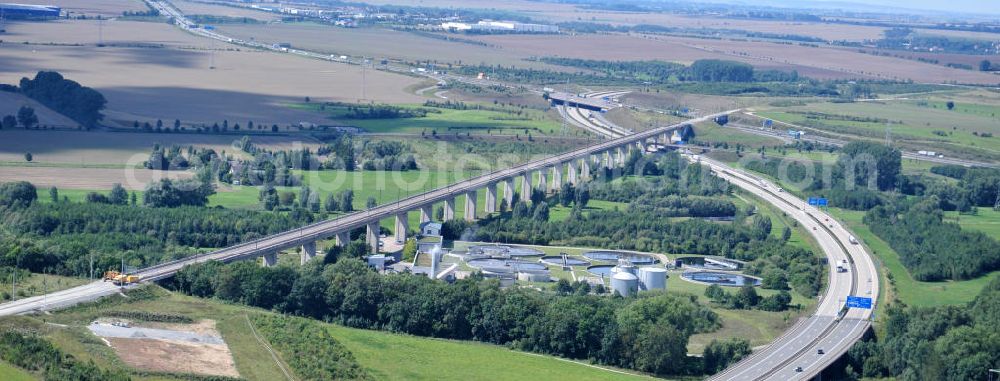 Aerial image Ichtershausen - View of the building freeze occupied for years with viaducts of the ICE path Erfurt-Nürnberg at the intersection A4 / E40 - A71 near Ichtershausen in Thuringia