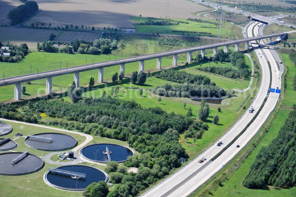 Aerial image Ichtershausen - View of the building freeze occupied for years with viaducts of the ICE path Erfurt-Nürnberg at the intersection A4 / E40 - A71 near Ichtershausen in Thuringia