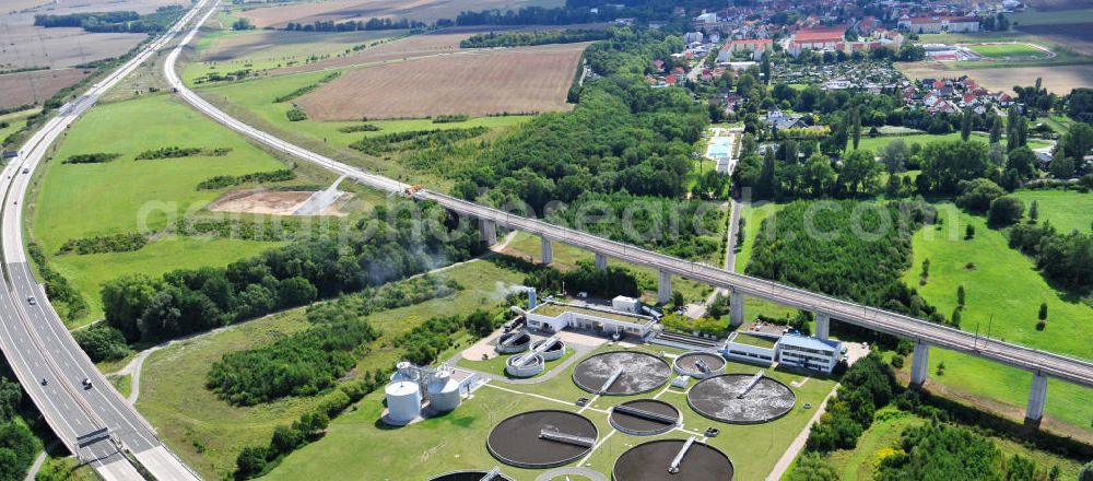 Aerial photograph Ichtershausen - View of the building freeze occupied for years with viaducts of the ICE path Erfurt-Nürnberg at the intersection A4 / E40 - A71 near Ichtershausen in Thuringia