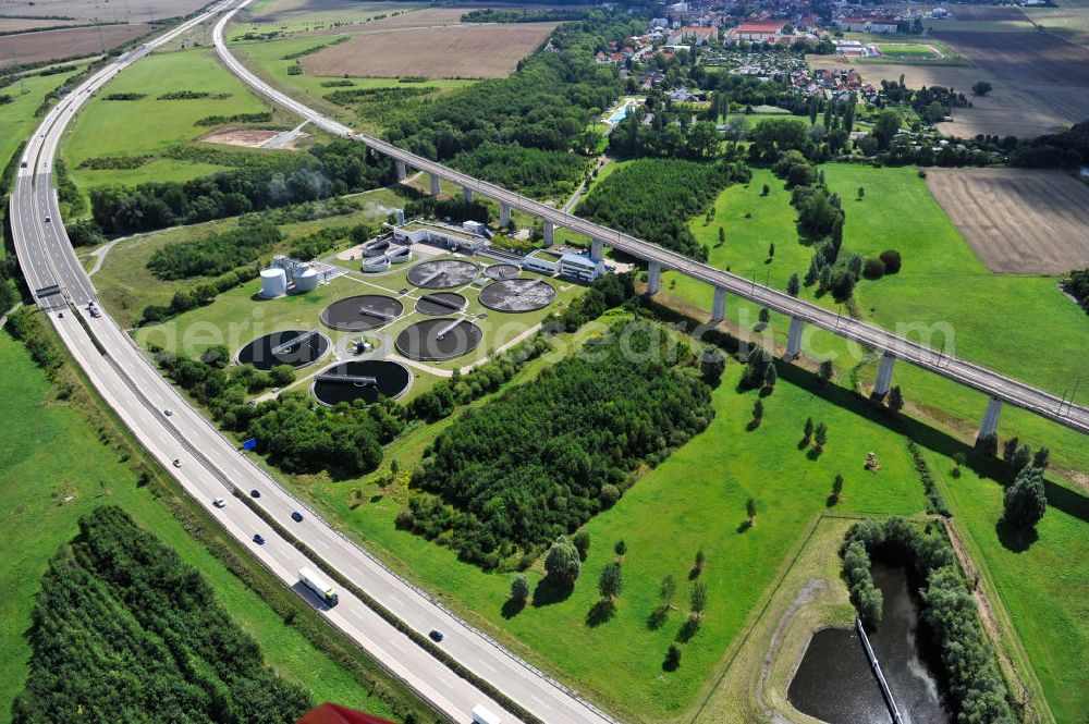 Ichtershausen from above - View of the building freeze occupied for years with viaducts of the ICE path Erfurt-Nürnberg at the intersection A4 / E40 - A71 near Ichtershausen in Thuringia