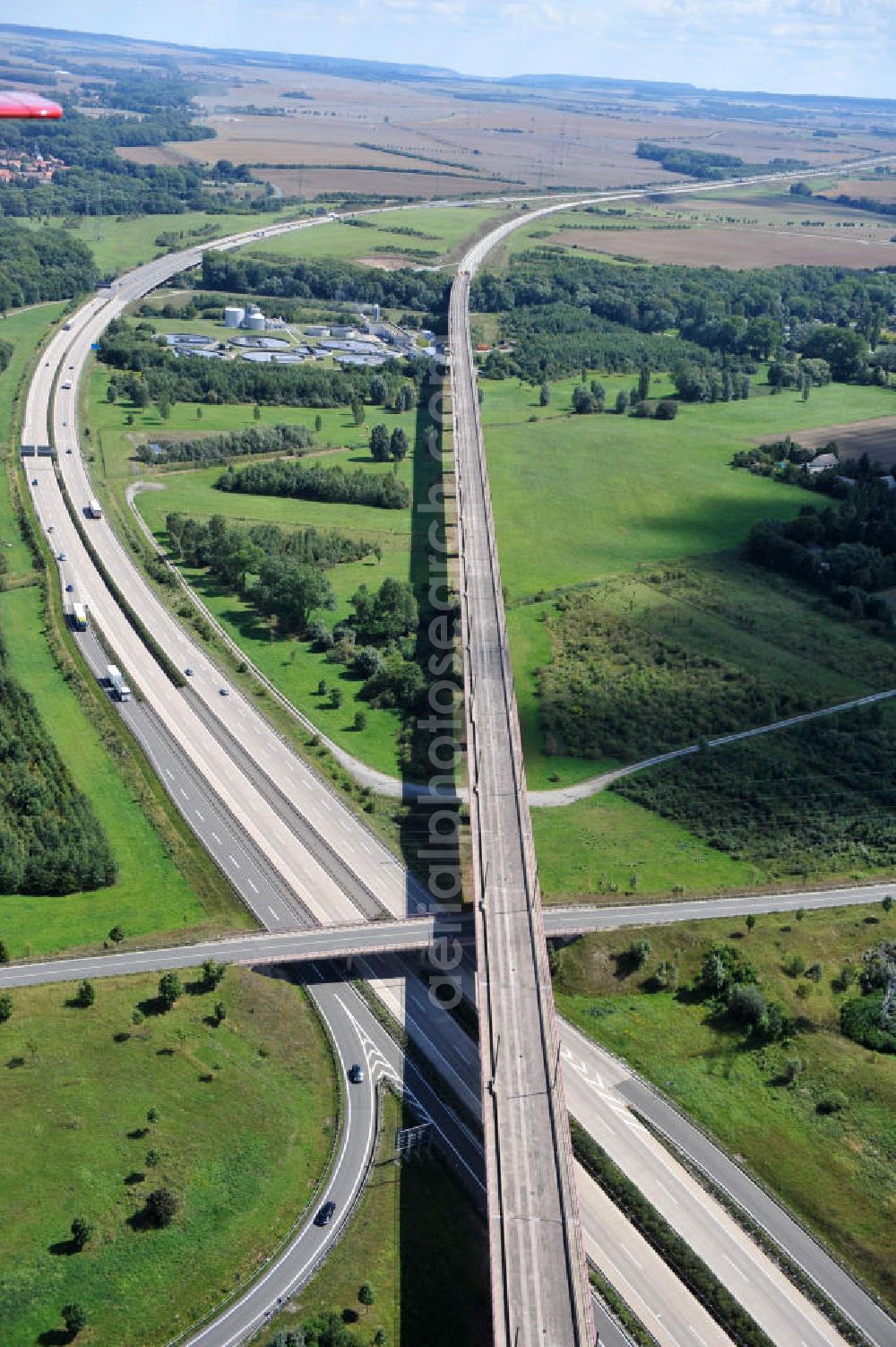 Aerial photograph Ichtershausen - View of the building freeze occupied for years with viaducts of the ICE path Erfurt-Nürnberg at the intersection A4 / E40 - A71 near Ichtershausen in Thuringia