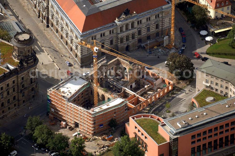 Aerial photograph Dresden - Blick auf die Baustelle vor dem Albertinum und dem Polizeigebäude.