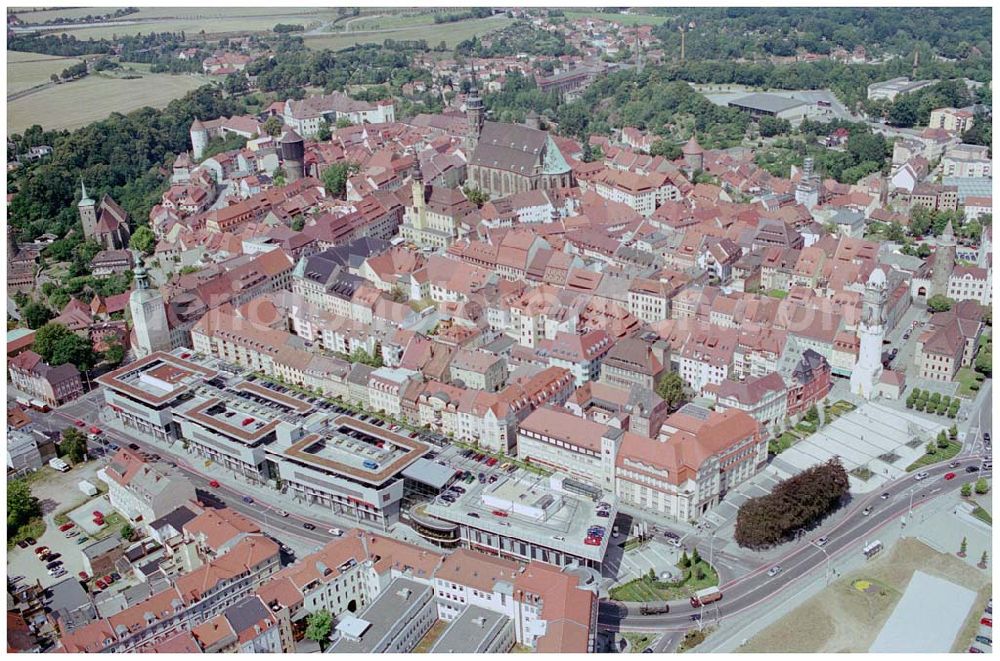 Aerial image Bautzen - 15.08.2004, Bautzen Blick auf das Kornmarktcenter Bautzen, dass nun fast 4 Jahre steht; die Eröffnung fand am 20.9.2000 statt und umfasst seitdem ca. 70 verschiedene Läden. 02625 Bautzen