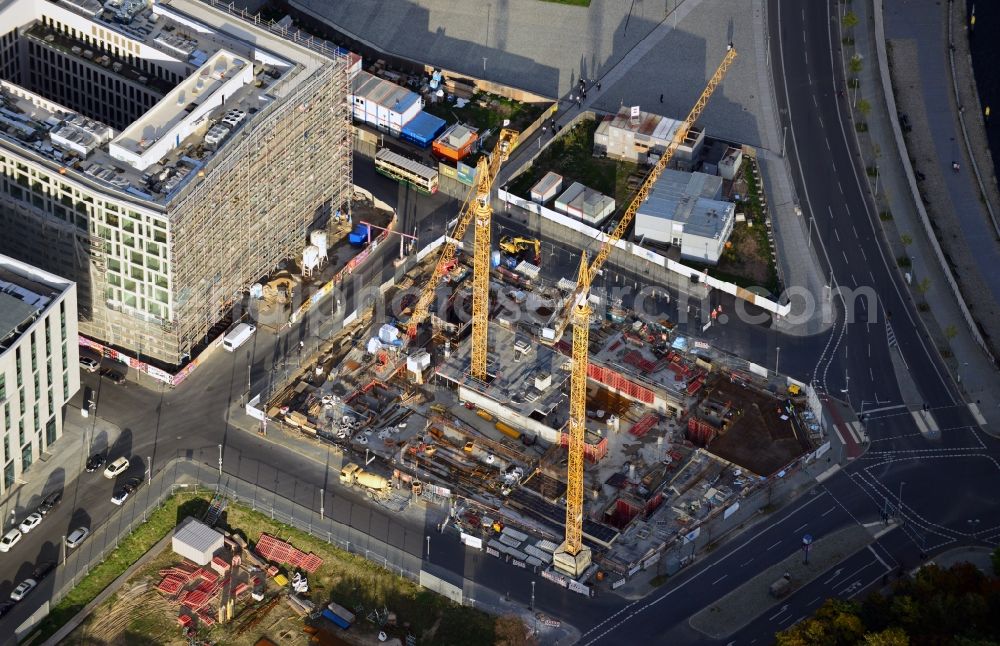 Berlin from above - View of the construction site of the eight-storied office building John F. Kennedy House at Washingtonplatz in Berlin - Mitte. The modern building in front of the central station is being developed by CA Immo and designed by the architects Auer, Weber and Associates