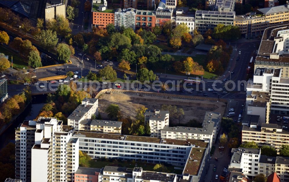 Aerial image Berlin - View of the construction of an office and residential complex at Lützowplatz in the district of Tiergarten in Berlin - Mitte