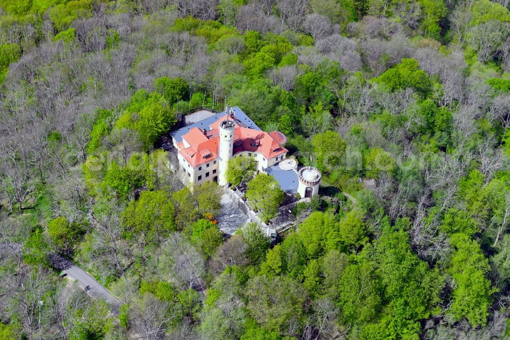 Aerial image Görlitz - Structure of the observation tower Landeskrone in Goerlitz in the state Saxony, Germany