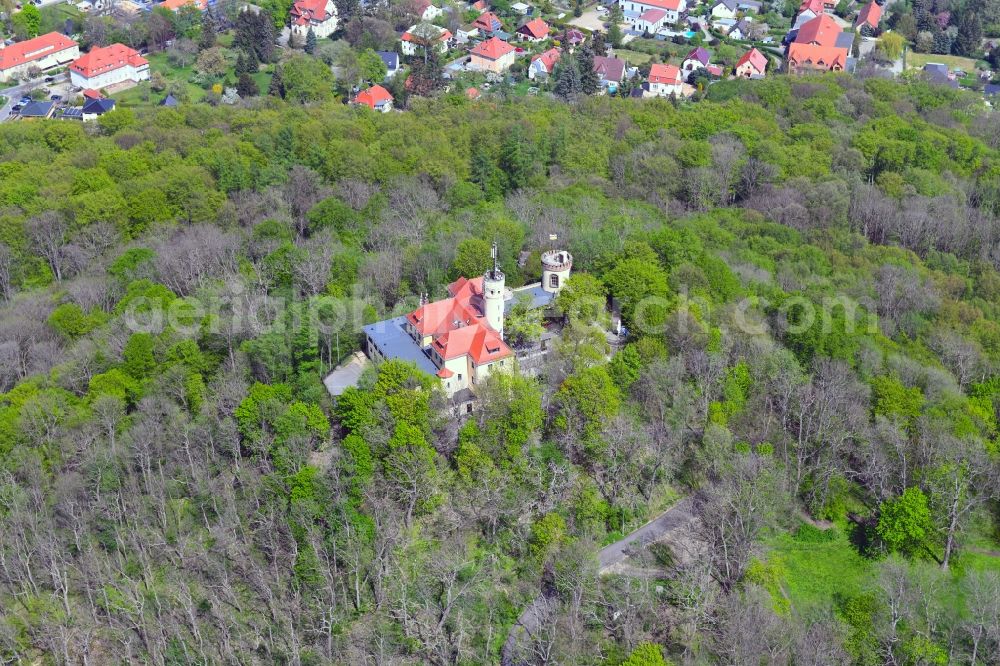 Görlitz from the bird's eye view: Structure of the observation tower Landeskrone in Goerlitz in the state Saxony, Germany