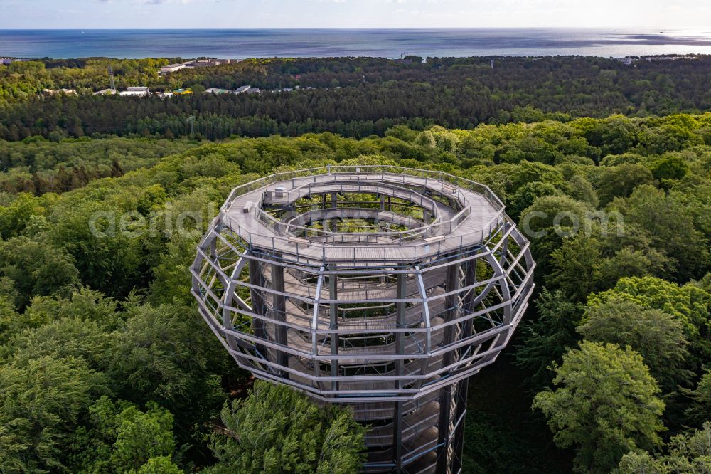 Aerial photograph Binz - Structure of the observation tower Baumwipfelpfad in Naturerbe Zentrum Ruegen in Binz in the state Mecklenburg - Western Pomerania, Germany