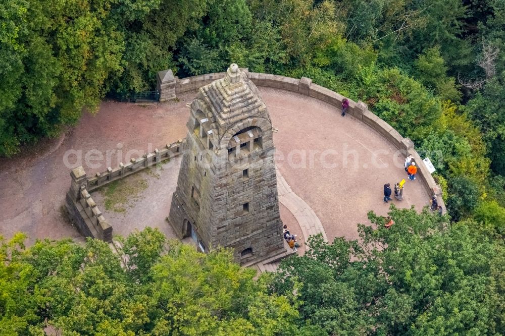 Bommern from above - Structure of the observation tower Berger-Denkmal in Bommern at Ruhrgebiet in the state North Rhine-Westphalia, Germany