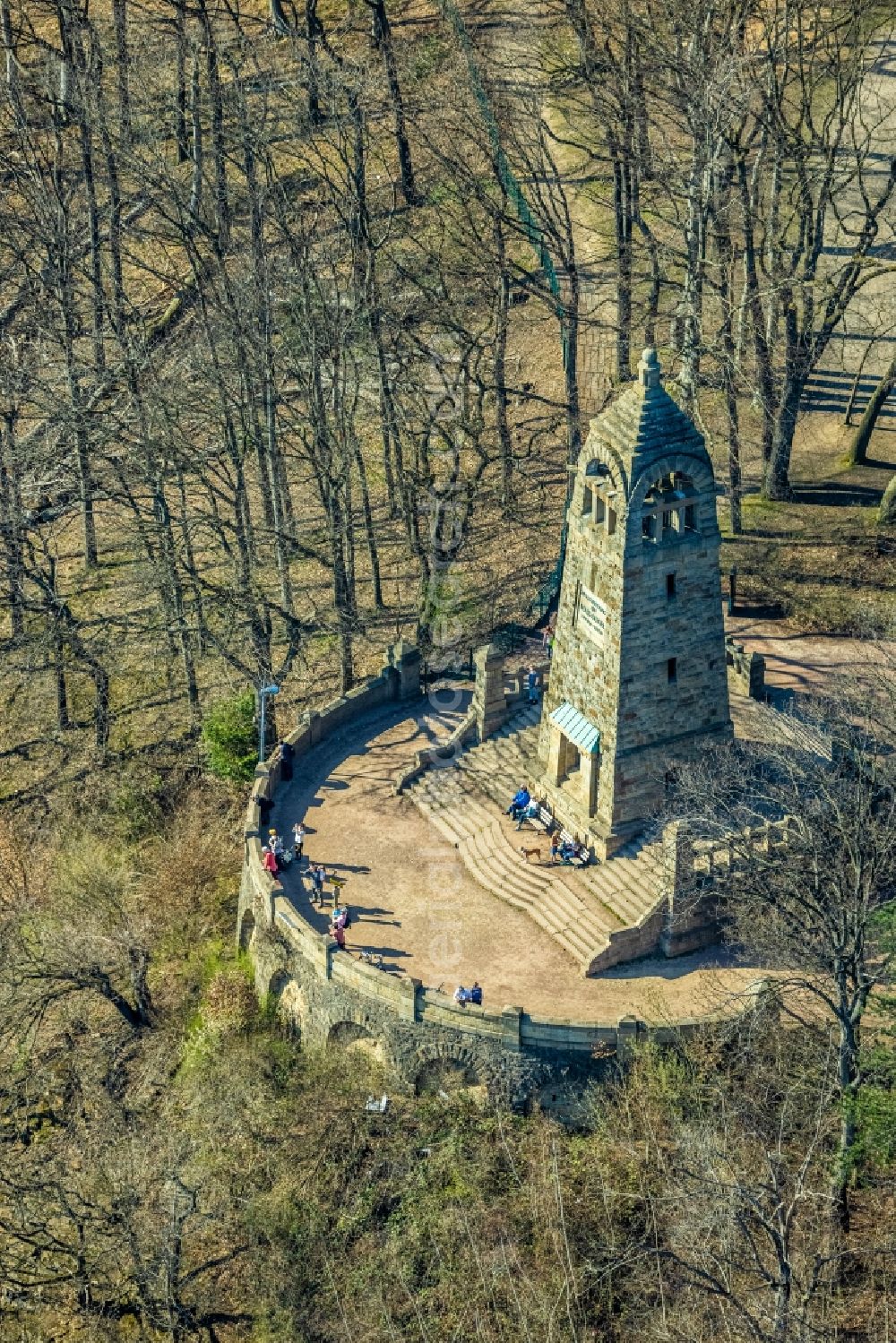 Aerial image Witten - Structure of the observation tower Berger-Denkmal in Witten at Ruhrgebiet in the state North Rhine-Westphalia, Germany