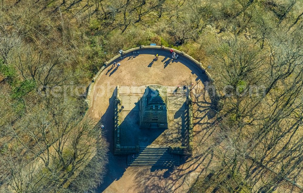 Witten from above - Structure of the observation tower Berger-Denkmal in Witten at Ruhrgebiet in the state North Rhine-Westphalia, Germany