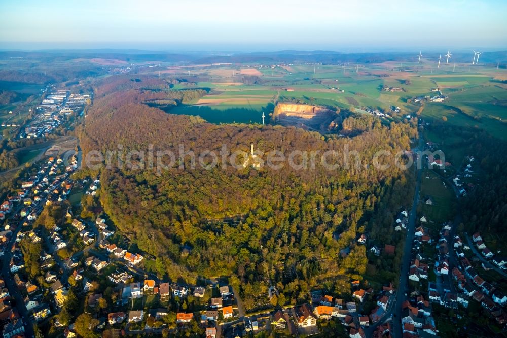 Aerial image Marsberg - Structure of the observation tower Bilsteinturm in Marsberg in the state North Rhine-Westphalia, Germany