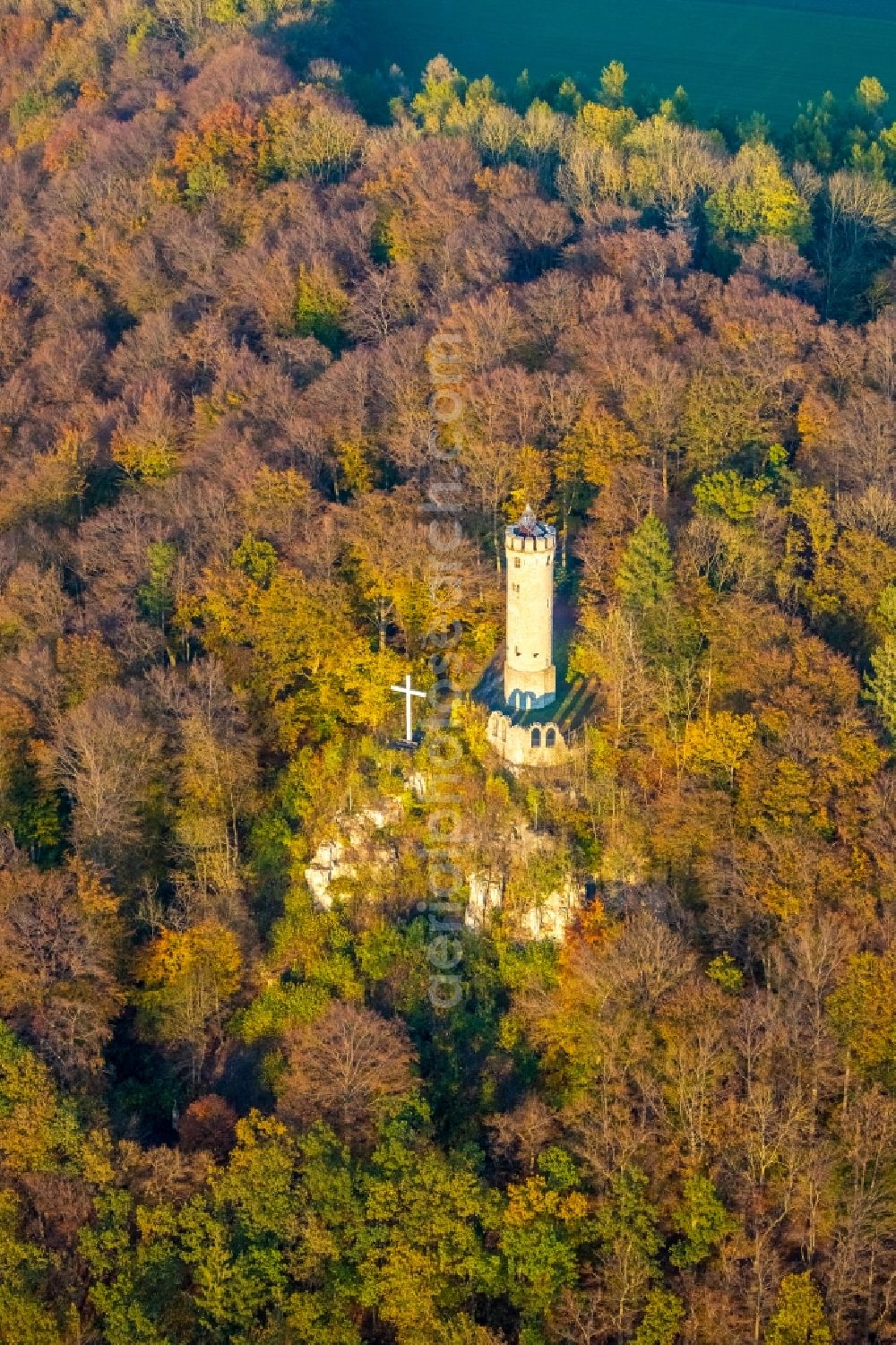 Marsberg from above - Structure of the observation tower Bilsteinturm in Marsberg in the state North Rhine-Westphalia, Germany