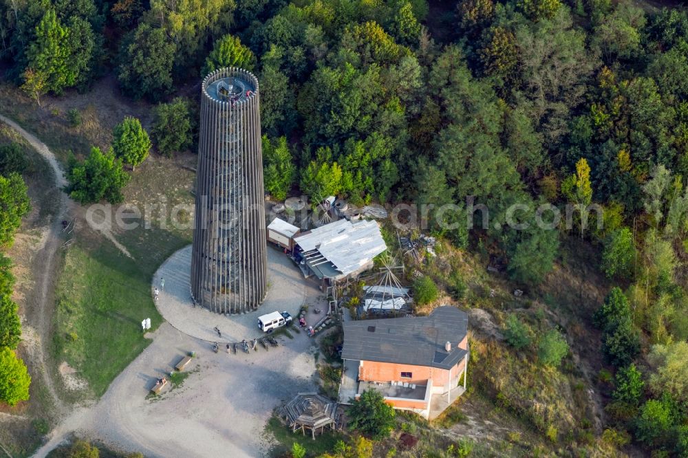 Hartmannsdorf from the bird's eye view: Structure of the observation tower auf of Bistumshoehe in Hartmannsdorf in the state Saxony, Germany