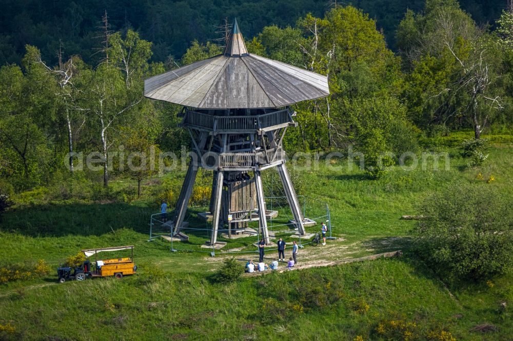 Steinheim from above - Construction of the observation tower Eggeturm - Preussische Velmerstot on Altenbekener Strasse in Steinheim in the federal state of North Rhine-Westphalia, Germany