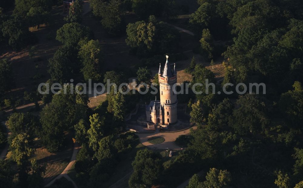 Aerial image Potsdam - Structure of the observation tower Flatowturm in Park Babelsberg in Potsdam in the state Brandenburg