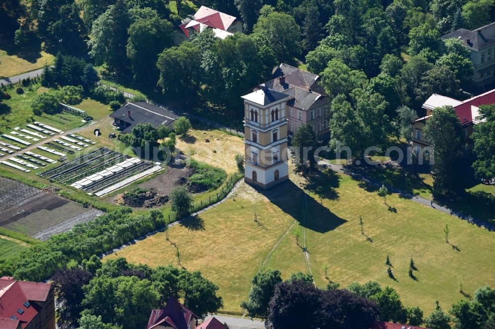 Dobrany - Dobrzan from above - Building of an observation tower on the area of the psychiatric hospital of Dobrany in Dobrany - Dobrzan in Plzensky kraj - Pilsner region - Bohemia, Czechia