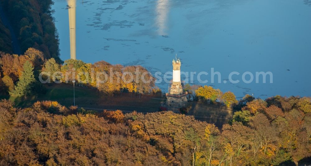 Aerial photograph Wetter (Ruhr) - Structure of the observation tower Harkort - Turm in Wetter (Ruhr) in the state North Rhine-Westphalia. In the background the thermal power station