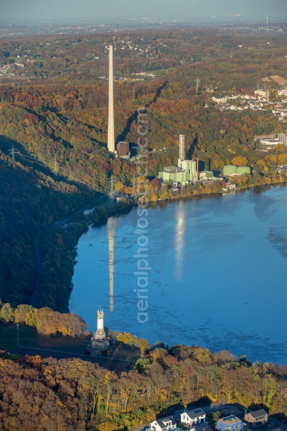 Wetter (Ruhr) from above - Structure of the observation tower Harkort - Turm in Wetter (Ruhr) in the state North Rhine-Westphalia. In the background the thermal power station