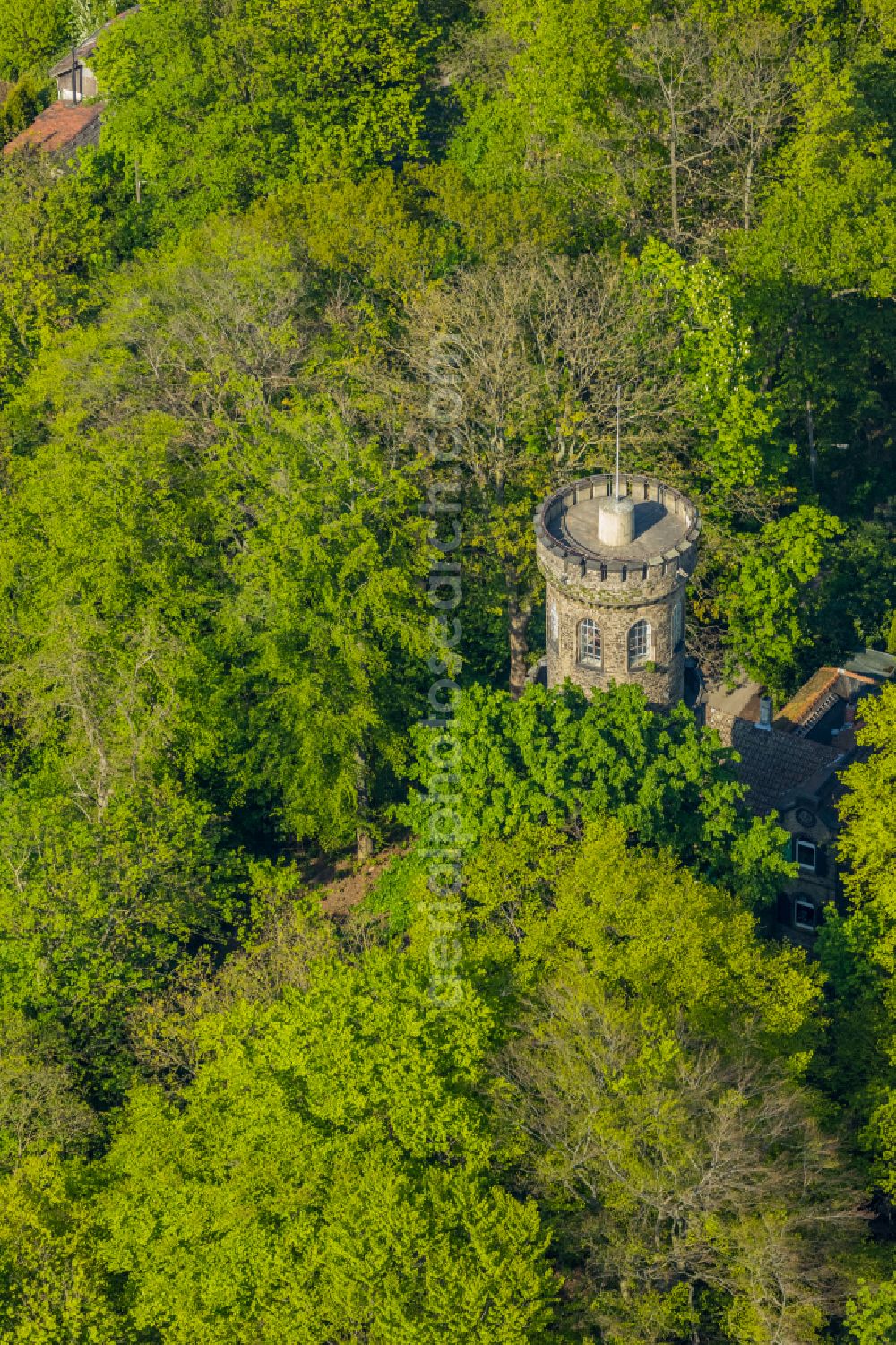 Witten from above - Structure of the observation tower Helenenturm on street Helenenbergweg in Witten at Ruhrgebiet in the state North Rhine-Westphalia, Germany