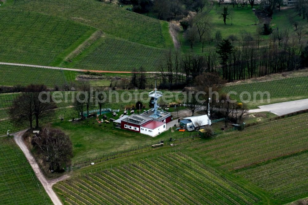 Ettenheim from above - Structure of the observation tower Heuberg in Ettenheim in the state Baden-Wuerttemberg, Germany