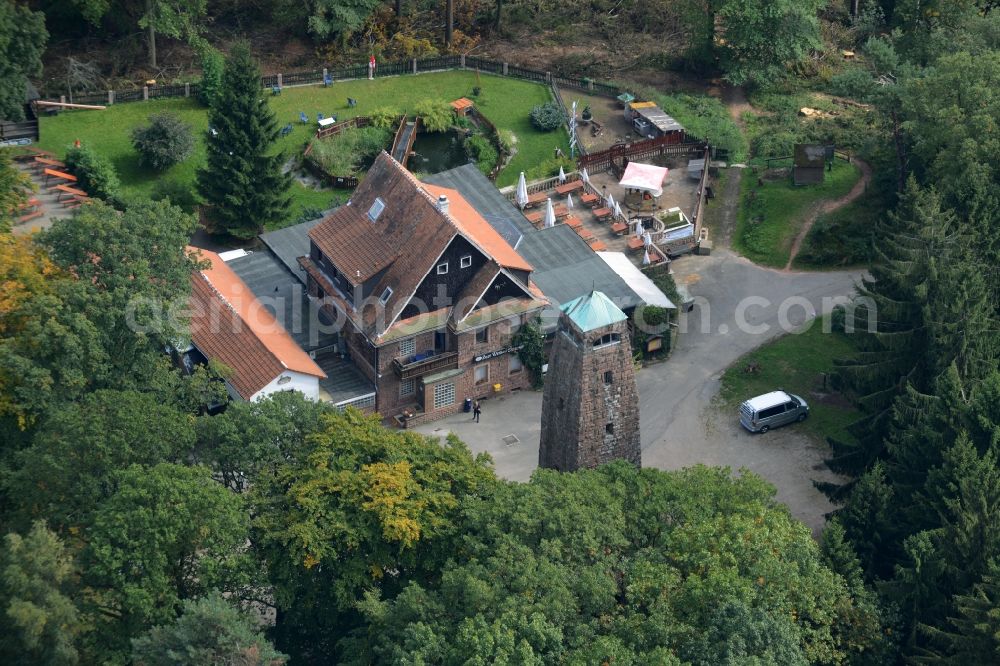 Aerial photograph Dossenheim - Structure of the observation tower Hoehengaststaette zum weissen Stein in Dossenheim in the state Baden-Wuerttemberg