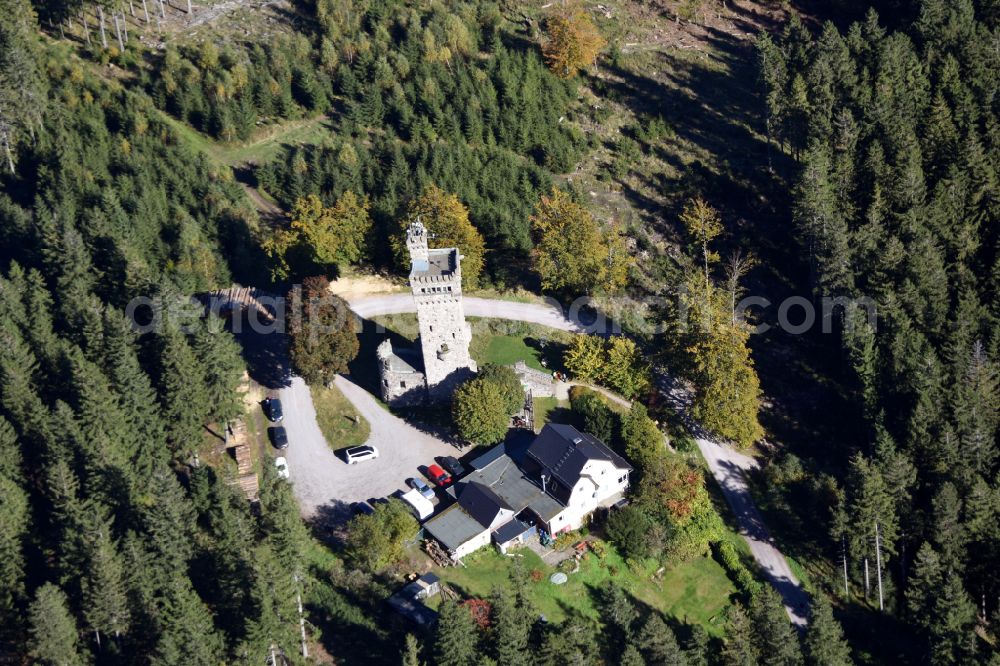 Aerial image Elgersburg - Structure of the observation tower Hohe Warte in Elgersburg in the state Thuringia, Germany