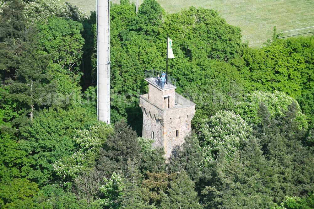 Bingen am Rhein from above - Structure of the observation tower Kaiser-Friedrich-Turm in Bingen am Rhein in the state Rhineland-Palatinate, Germany