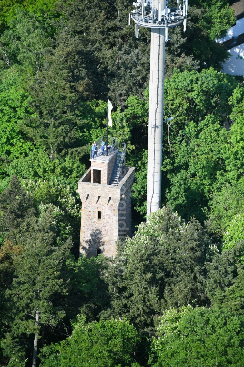 Aerial image Bingen am Rhein - Structure of the observation tower Kaiser-Friedrich-Turm in Bingen am Rhein in the state Rhineland-Palatinate, Germany