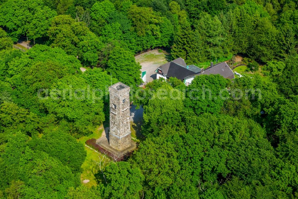 Hagen from the bird's eye view: Structure of the observation tower Kaiser Friedrich Turm and restaurant Waldgaststaette Im Deerth in Hagen in the state North Rhine-Westphalia, Germany