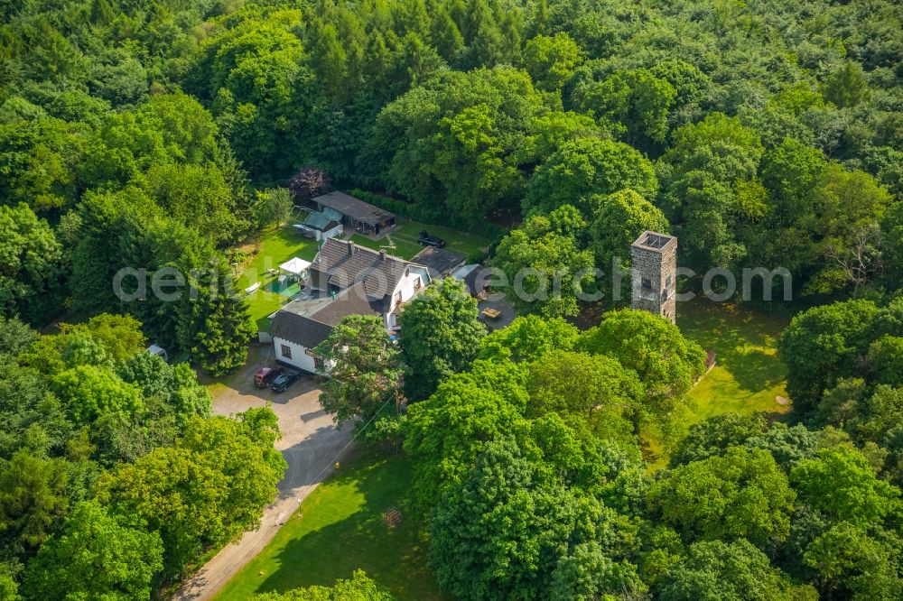 Aerial image Hagen - Structure of the observation tower Kaiser Friedrich Turm and restaurant Waldgaststaette Im Deerth in Hagen in the state North Rhine-Westphalia, Germany